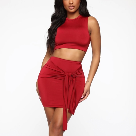 red skirt and top set